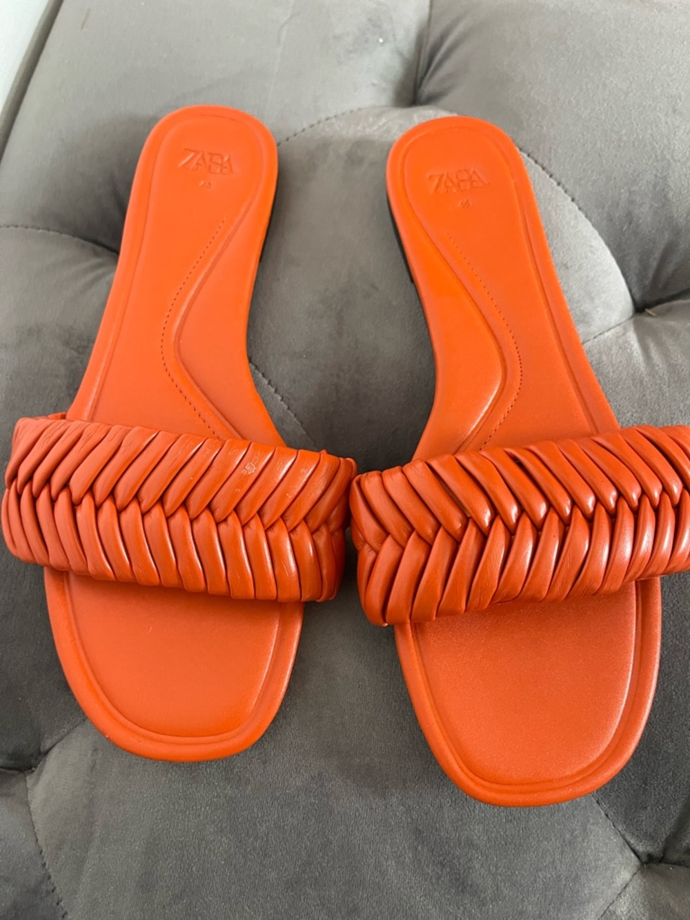 Zara Braided Slide Sandals in Bright Orange